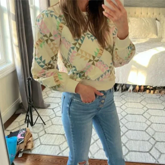 Universal Thread Retro Quilted Sweater Womens Grandma Quilt Pullover - Picture 2 of 10